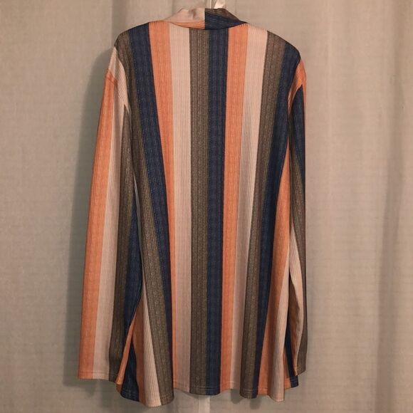 XL Colored Vertical Striped Ribbed Waterfall Open Long Sleeve Cardigan Duster - Picture 2 of 10